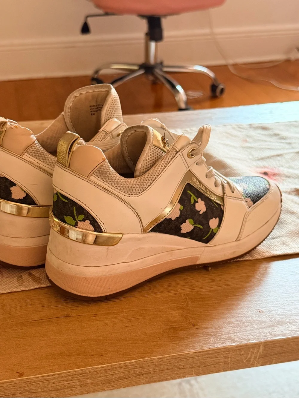Michael Kors Cream & Floral Platform Sneakers with Gold Accent